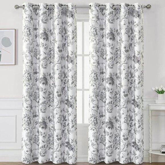 Floral Curtains – Set of 2 Panels, 52"x84" Each, Thermal Insulated Grommet Drape - Picture 2 of 6